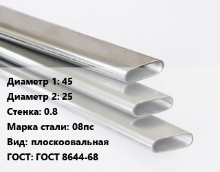 Труба плоскоовальная 45х25 s=0.8 Сталь: 08пс плоскоовальная ГОСТ: ГОСТ 8644-68, оцинкованная цена от 65700 ₼ / т, где купить, условия доставки в Баку и Бакинская области
